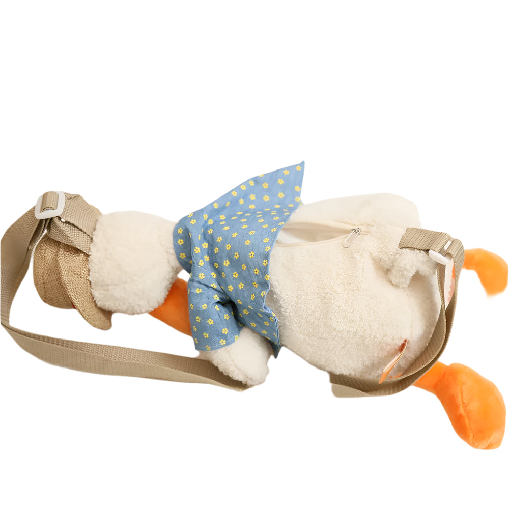 Kawaii Plush Duck Shoulder Bag with Straw Hat