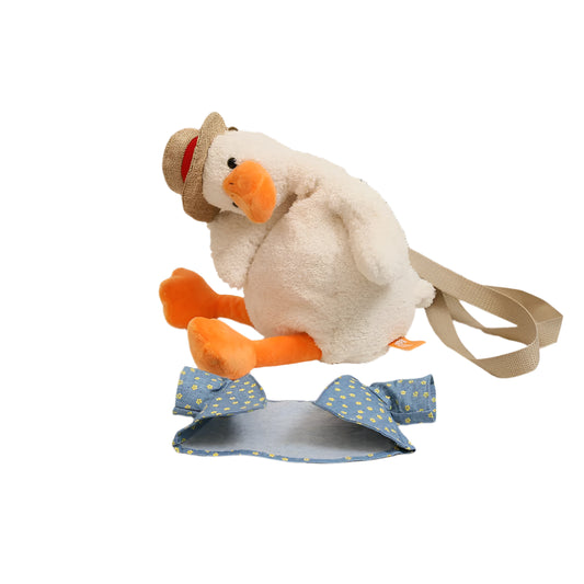 Kawaii Plush Duck Shoulder Bag with Straw Hat