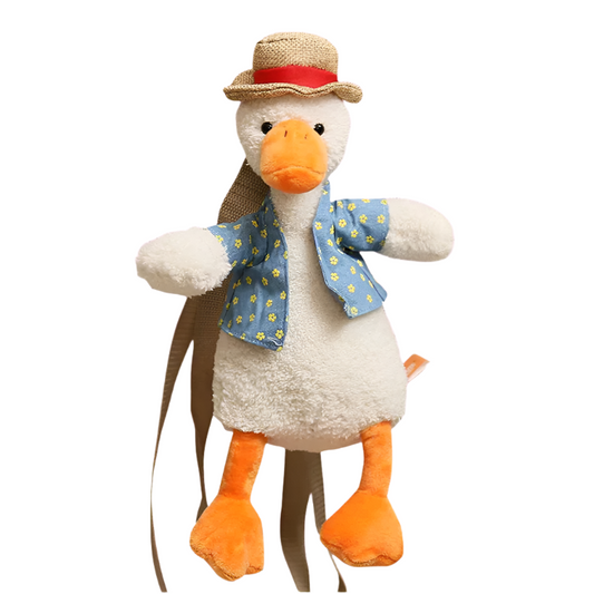 Kawaii Plush Duck Bag – Cute Stuffed Animal Backpack with Straw Hat

